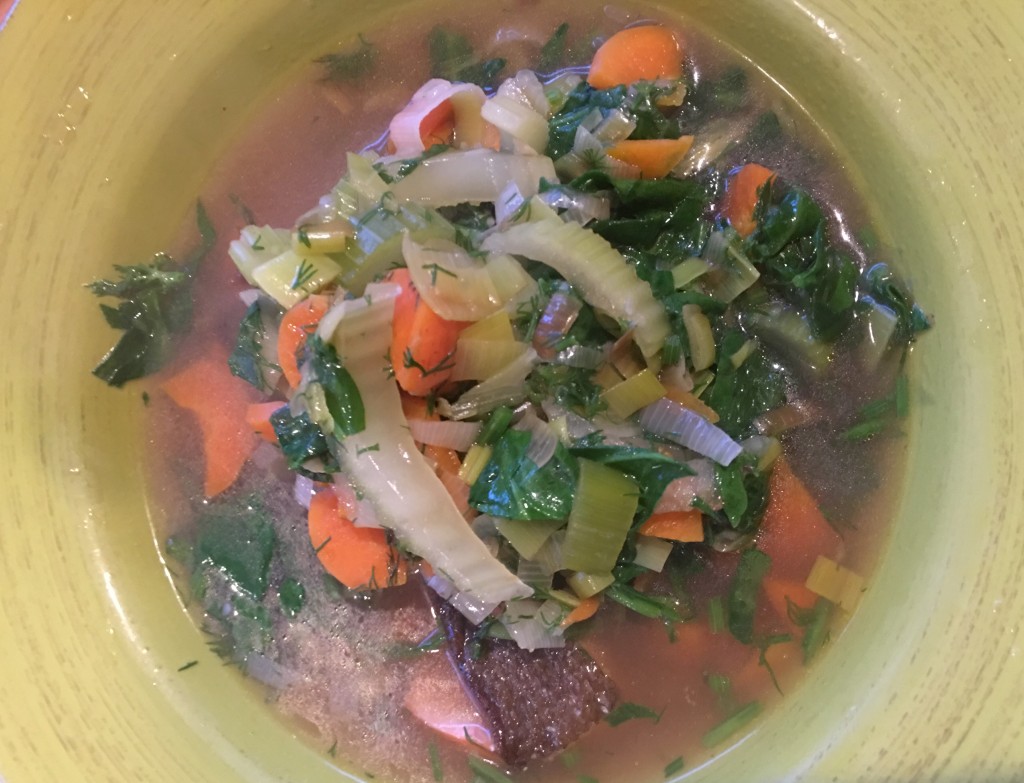 a bowl of salmon stew